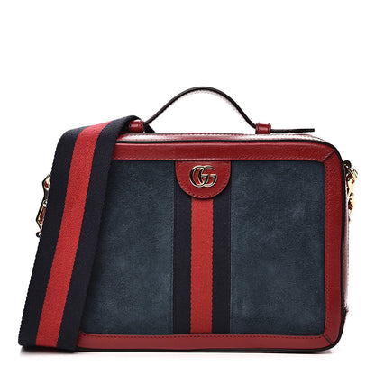 Gucci Suede Calfskin Web Small Ophidia Top Handle Shoulder Bag New Blue Romantic Cherry 1 of 12