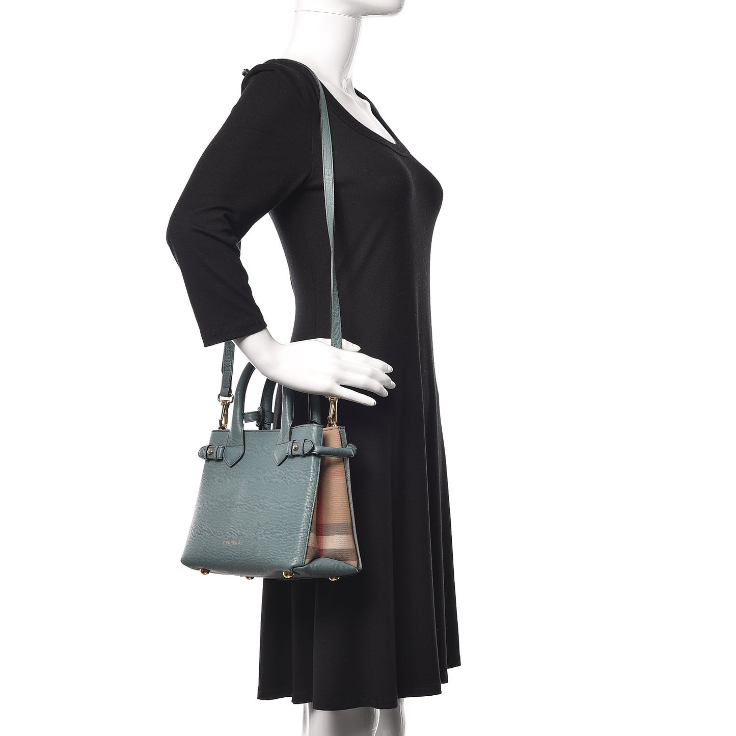 Grainy Calfskin House Check Small Banner Tote Smokey Green