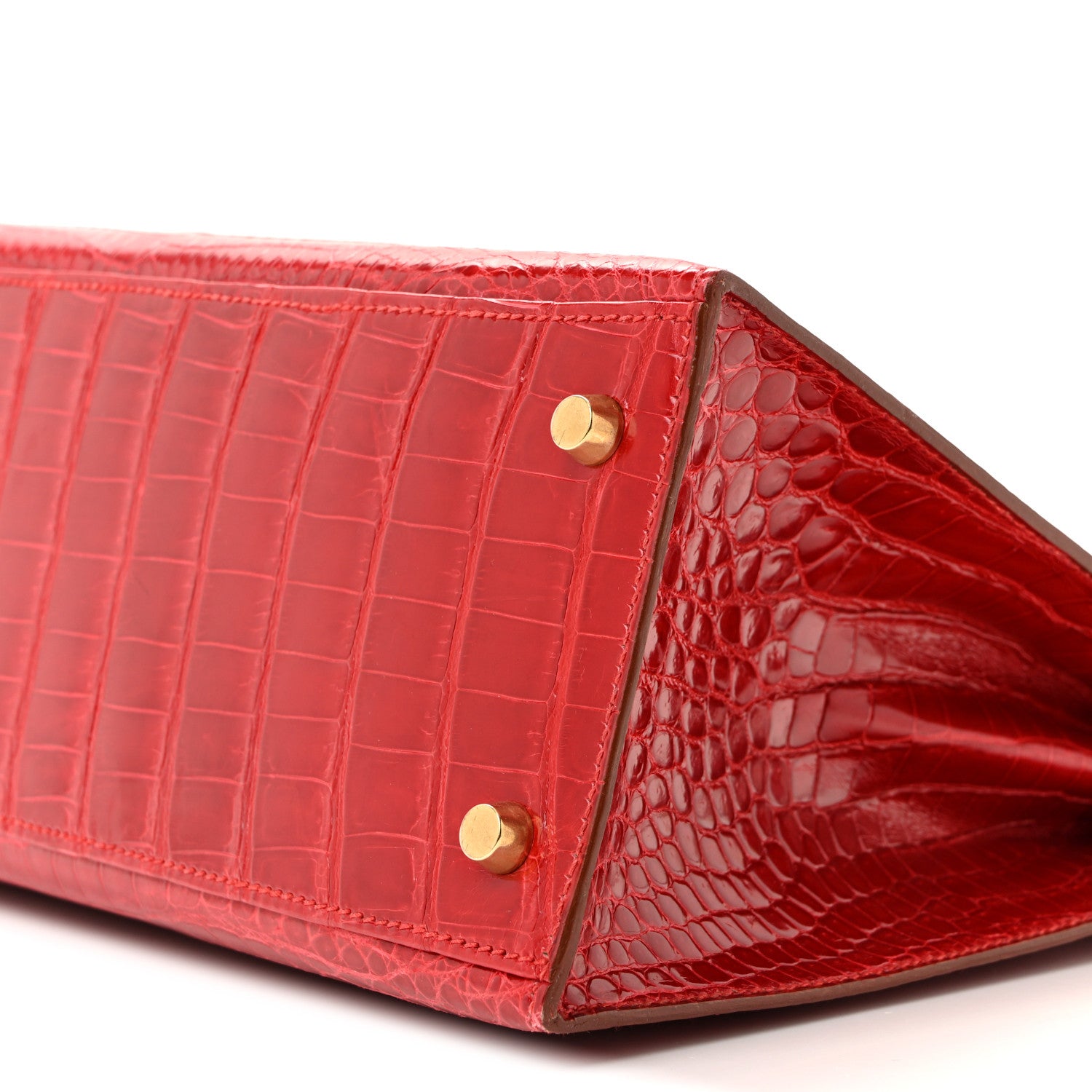 Hermes Shiny Porosus Crocodile Kelly Sellier 28 Rouge Vif 10 of 17