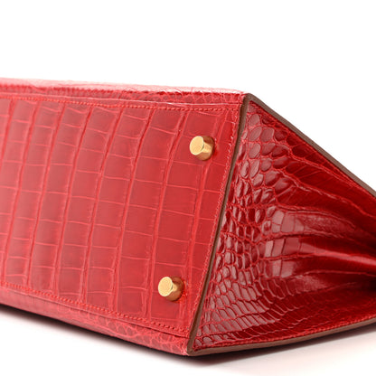Hermes Shiny Porosus Crocodile Kelly Sellier 28 Rouge Vif 10 of 17