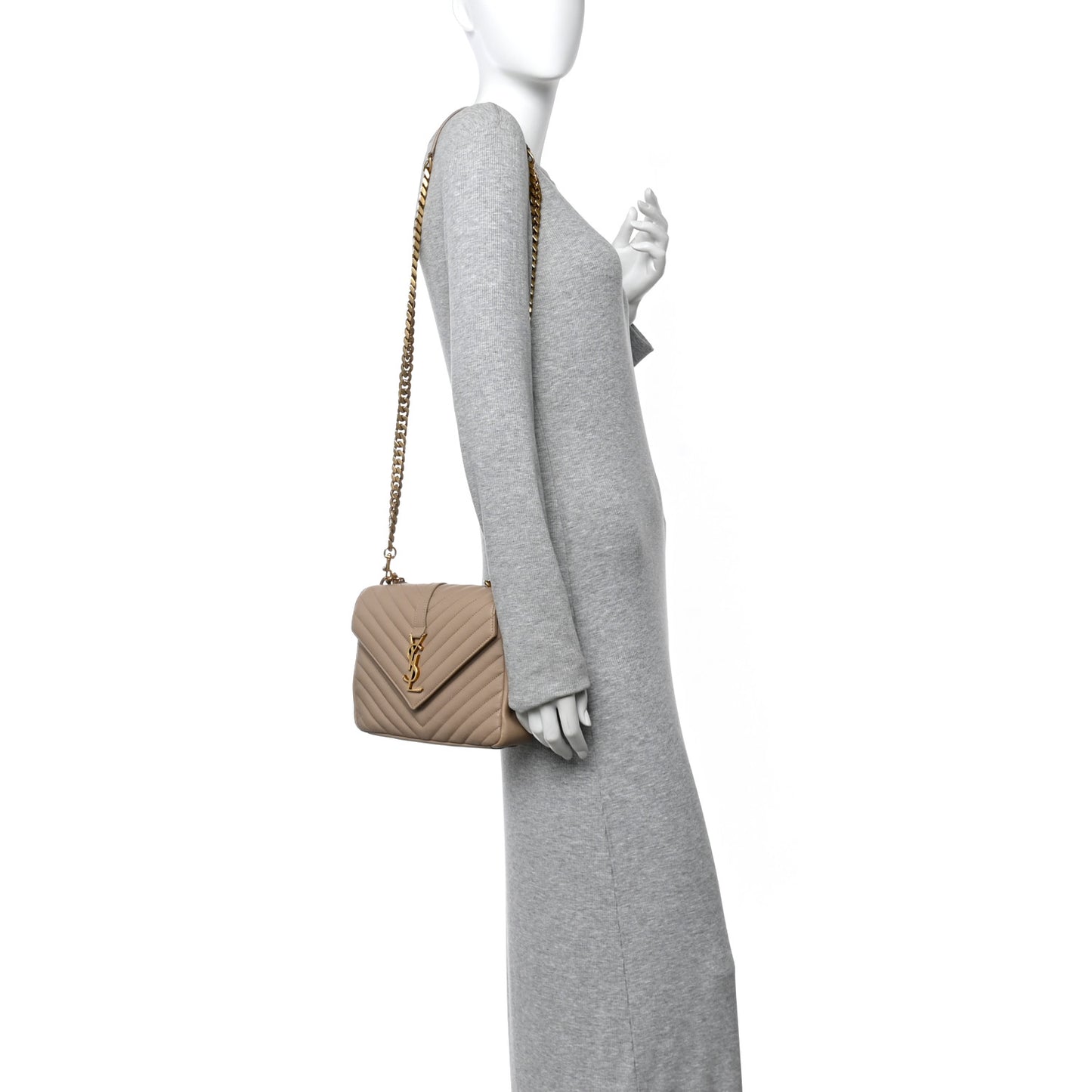 Sheepskin Matelasse Chevron Monogram Medium College Bag Dark Beige
