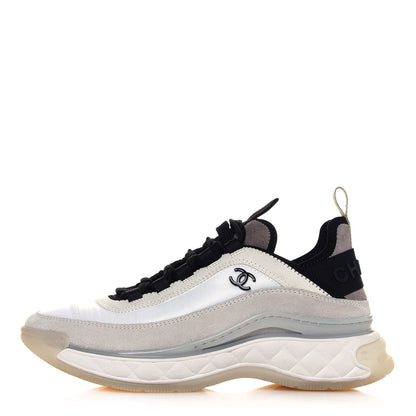 Chanel Velvet Calfskin Mixed Fibers CC Sneakers 36.5 Ivory Black 1 of 9