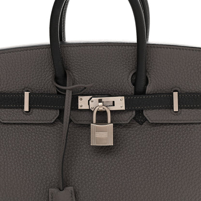 Hermes Togo Horseshoe Birkin 25 Etain Black 8 of 11