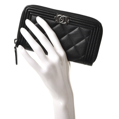Chanel Calfskin Quilted Small Boy Zip Around Wallet Black 2 of 9