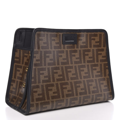 Fendi Glazed Fabric Vitello Century FF 1974 Stamp Patch Mini Peekaboo Defender Cover Mogano Panna Black 3 of 8