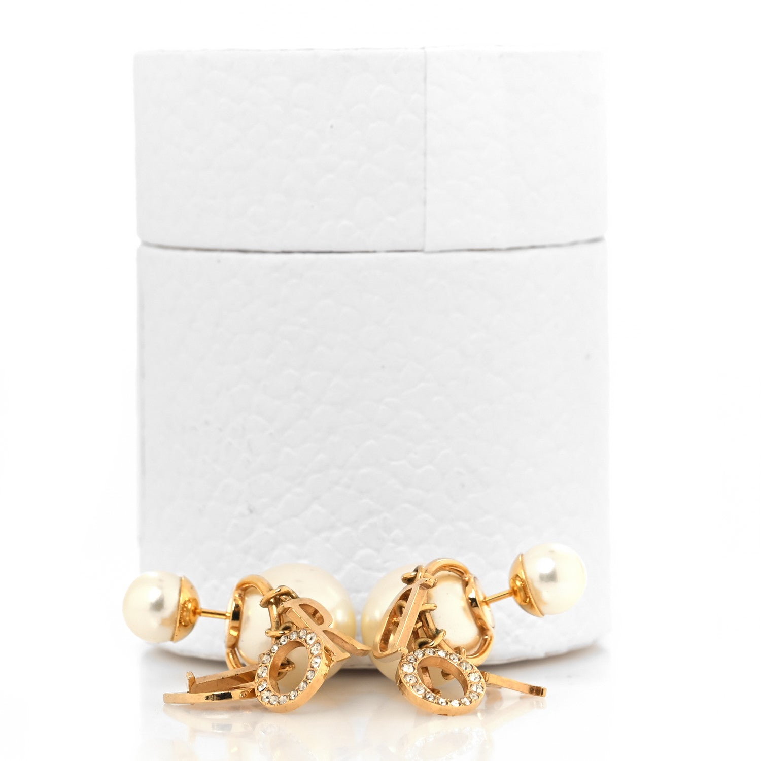 Christian Dior Metal Pearl Crystal Tribales Earrings Gold White 5 of 5