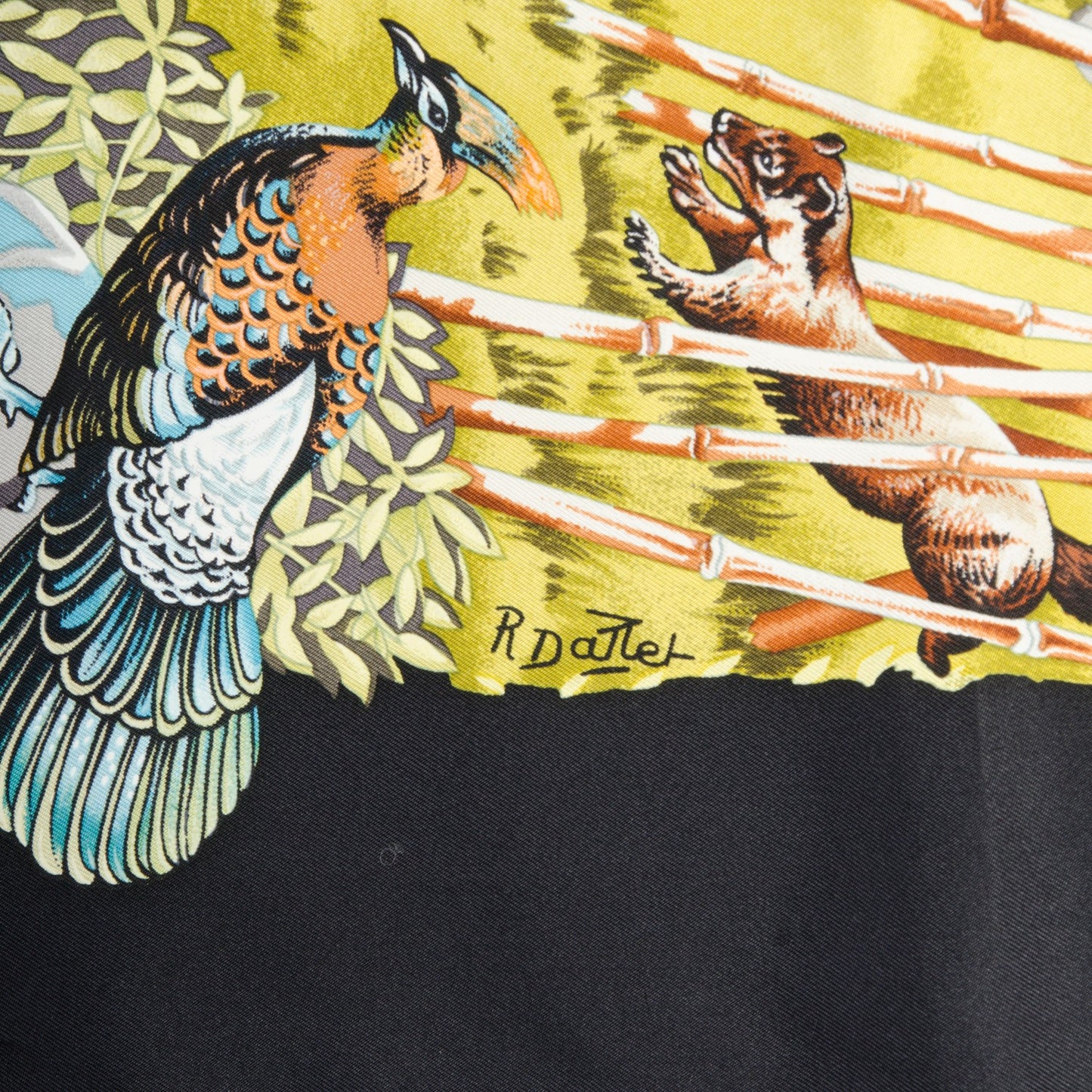 Silk Sichuan Scarf 90 Noir Bronze Beige Clair