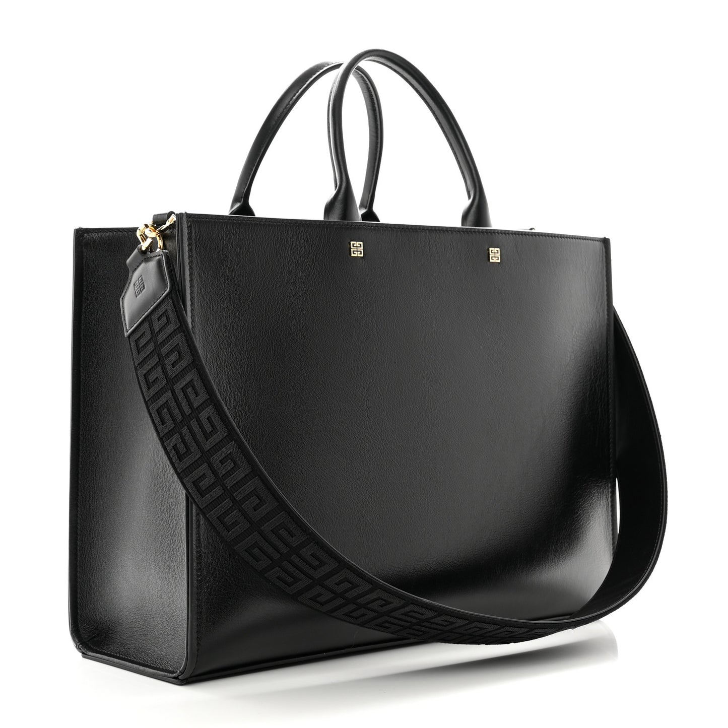Tumbled Calfskin Logo Embossed Medium G-Tote Black