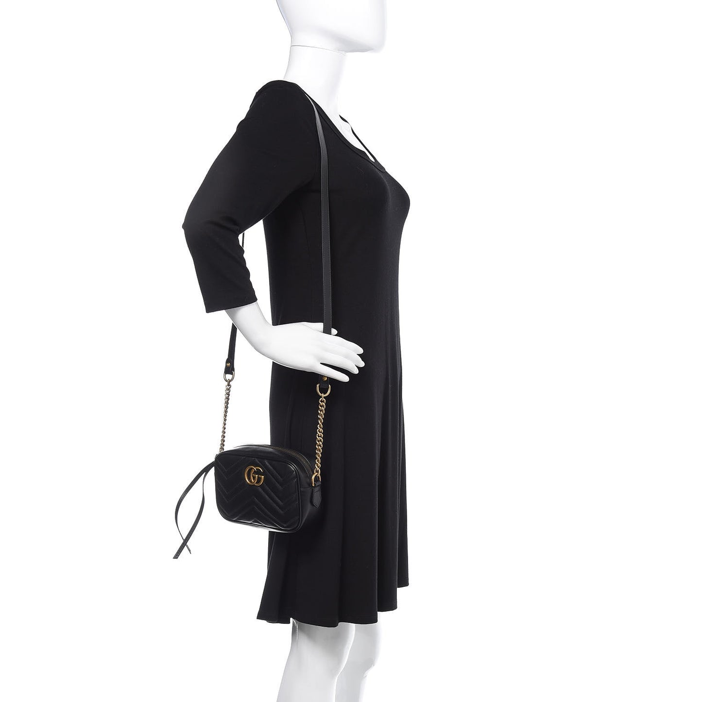 Calfskin Matelasse Mini GG Marmont Chain Shoulder Bag Black