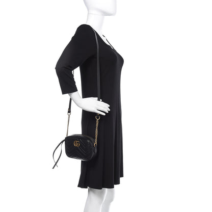 Gucci Calfskin Matelasse Mini GG Marmont Chain Shoulder Bag Black 2 of 9