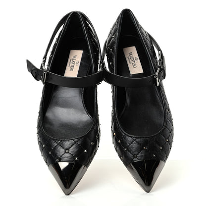 Valentino Garavani Crackled Lambskin Rockstud Spike Captoe Ballerina Flats 37 Black 5 of 10
