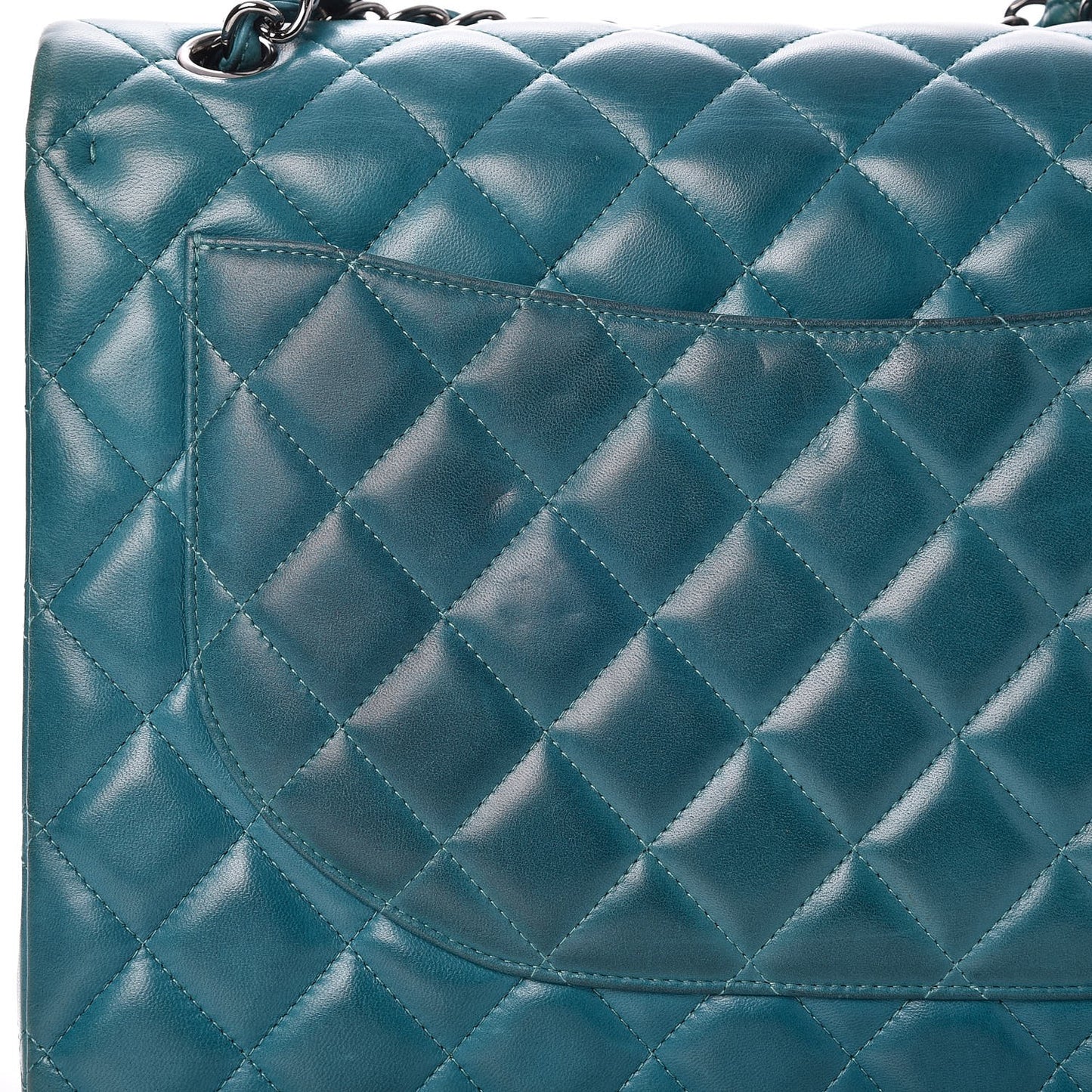 Lambskin Quilted Maxi Double Flap Turquoise