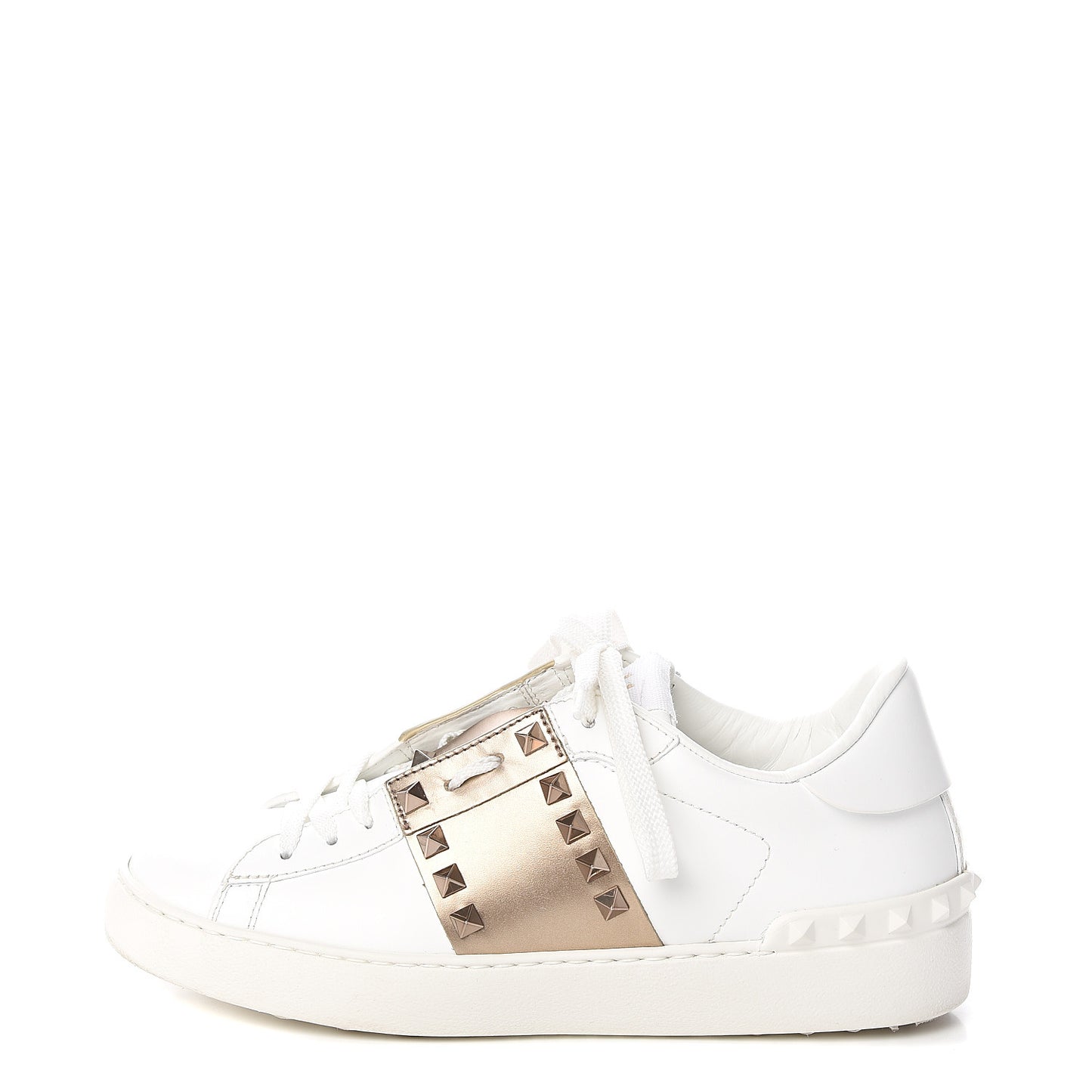 Calfskin Rockstud Untitled Open Sneakers 37 White Pewter