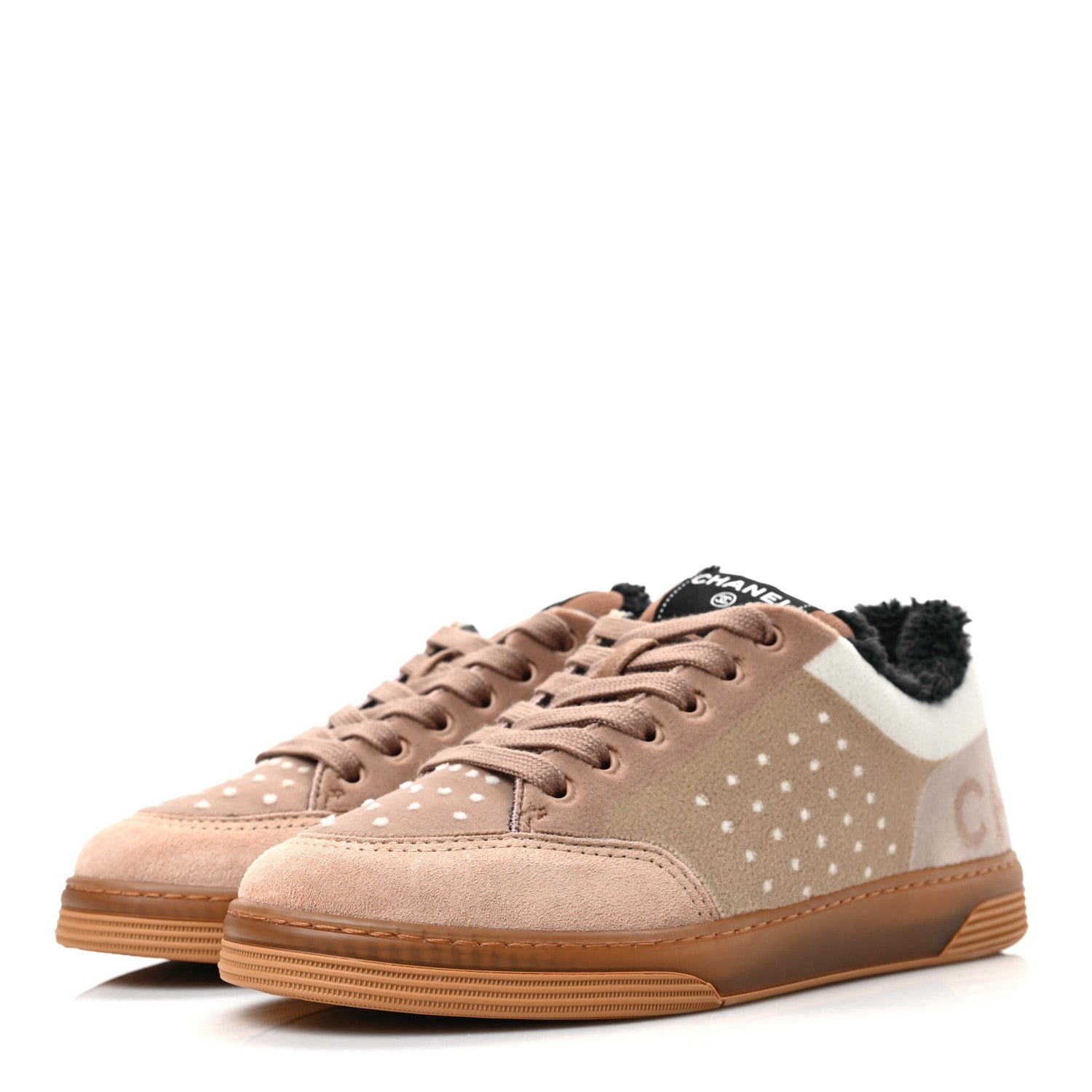 Chanel Fabric Suede Calfskin Logo Sneakers 38 Light Beige 3 of 7