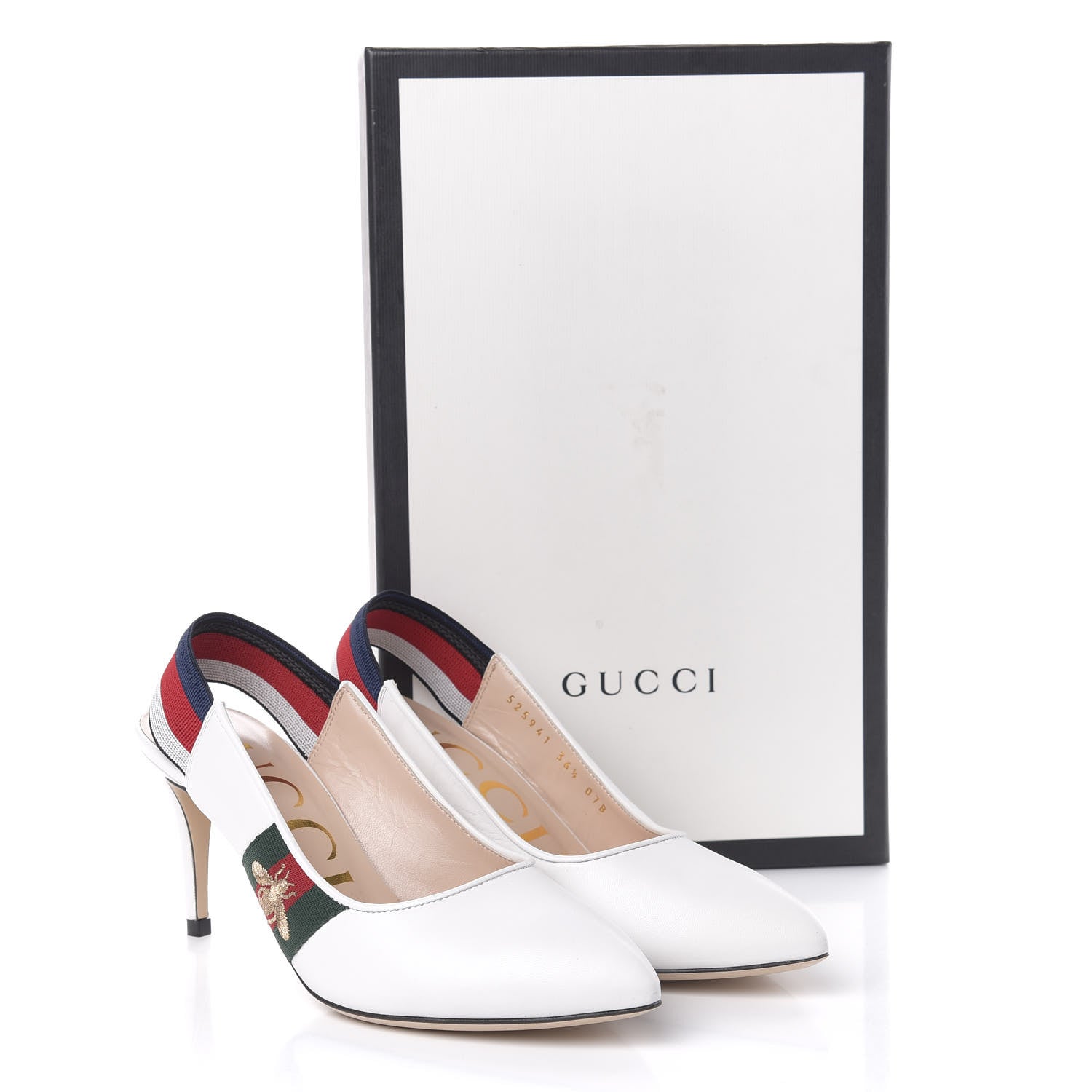 Gucci Malaga Kid Web Sylvie Mid Heel Slingback Pumps 36.5 White 10 of 10
