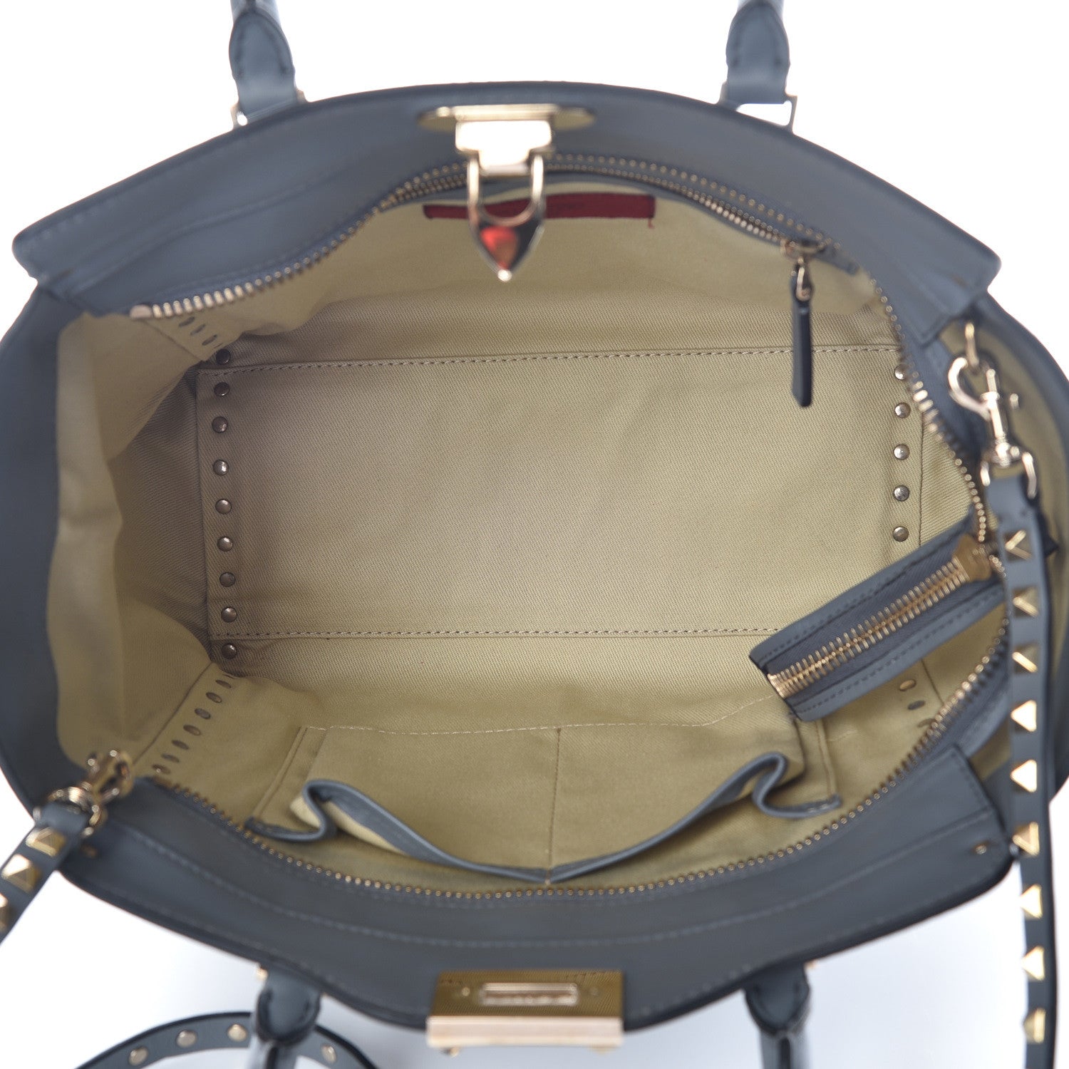 Valentino Garavani Vitello Rockstud Double Handle Tote Grey 5 of 12