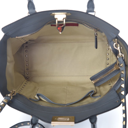 Valentino Garavani Vitello Rockstud Double Handle Tote Grey 5 of 12
