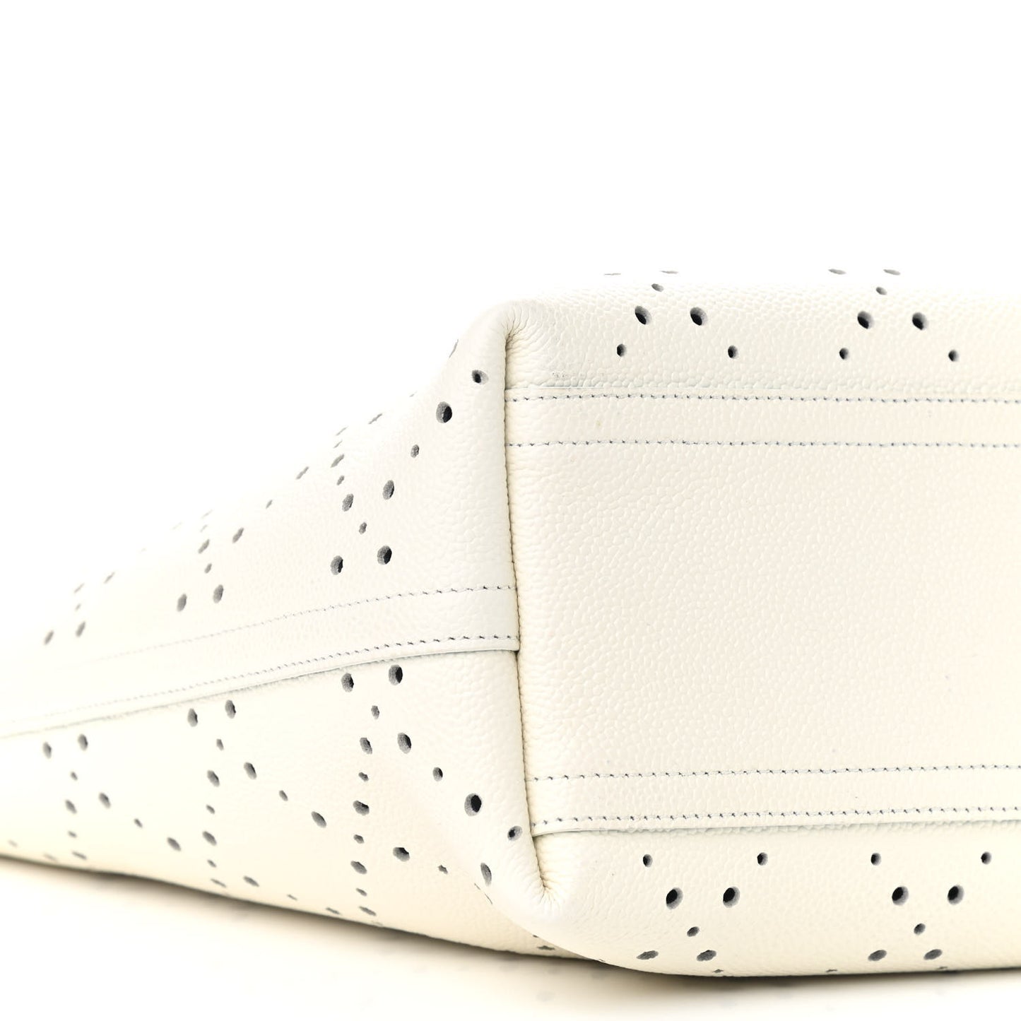 Perforated Grained Calfskin Small Shopping Tote White
