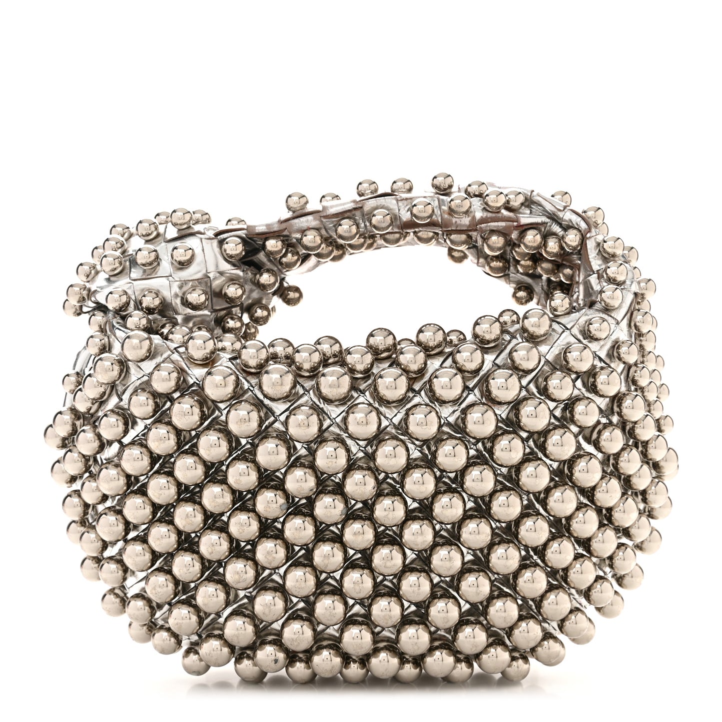 Metallic Nappa Studded Intrecciato Mini Jodie Silver