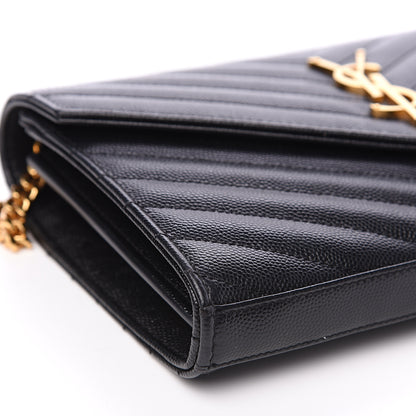 Saint Laurent Grain De Poudre Matelasse Chevron Monogram Chain Wallet Black 6 of 8