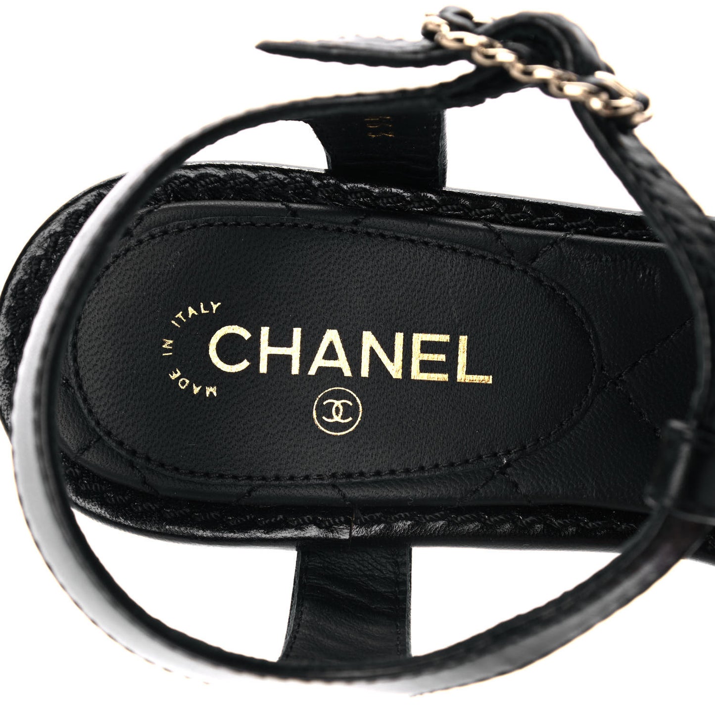 Lambskin Chain CC Logo Thong Sandals 36.5 Black