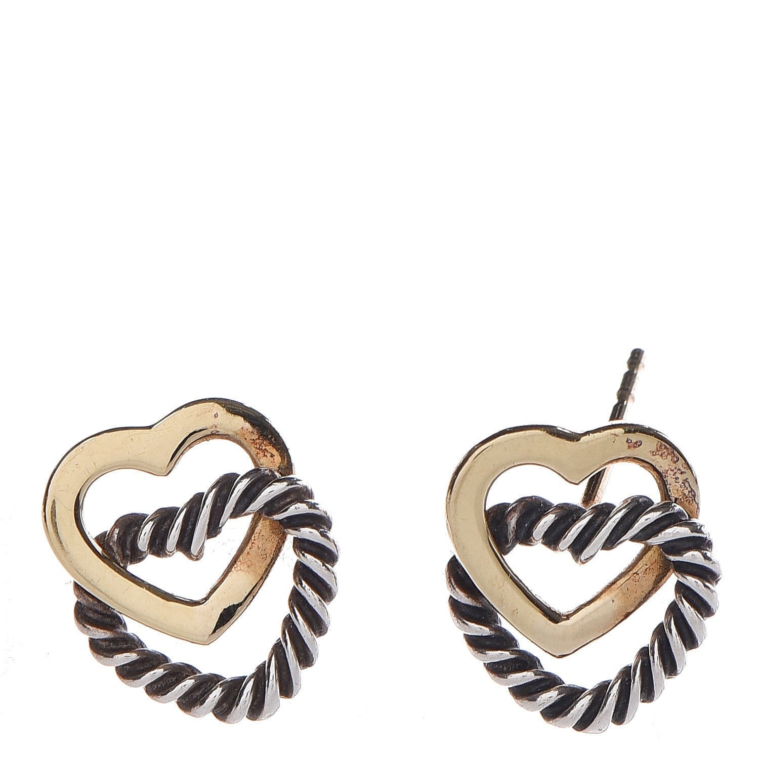 David Yurman Sterling Silver 18K Yellow Gold Heart Cable Link Earrings 1 of 5