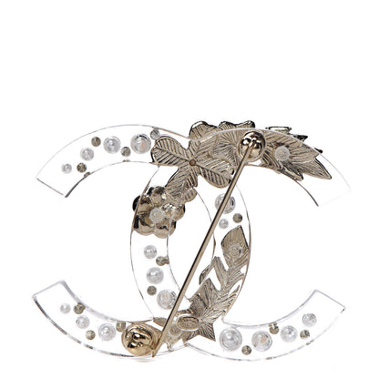Chanel Resin Pearl Crystal CC Brooch Transparent Gold 3 of 6