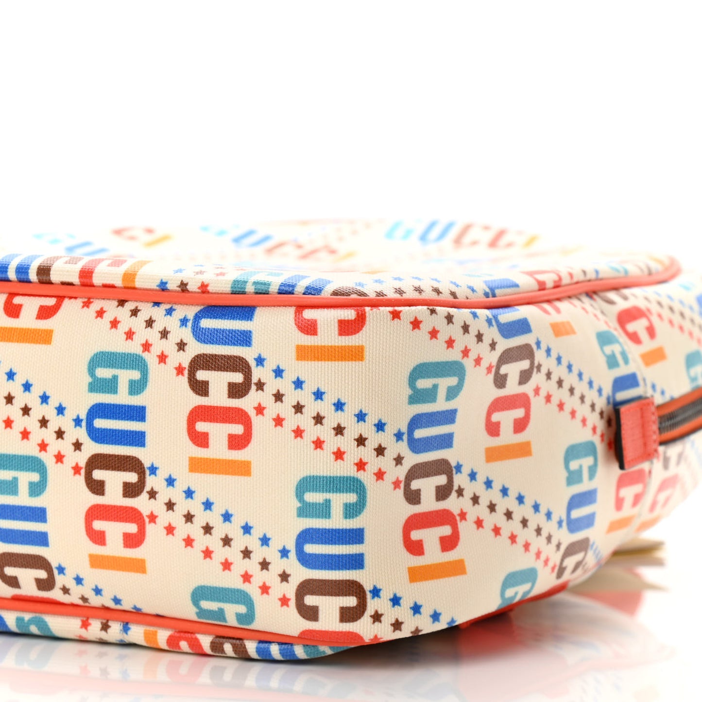 Coated Canvas Logo Star Print Childrens Dome Backpack Beige Multicolor Vibrant Orange