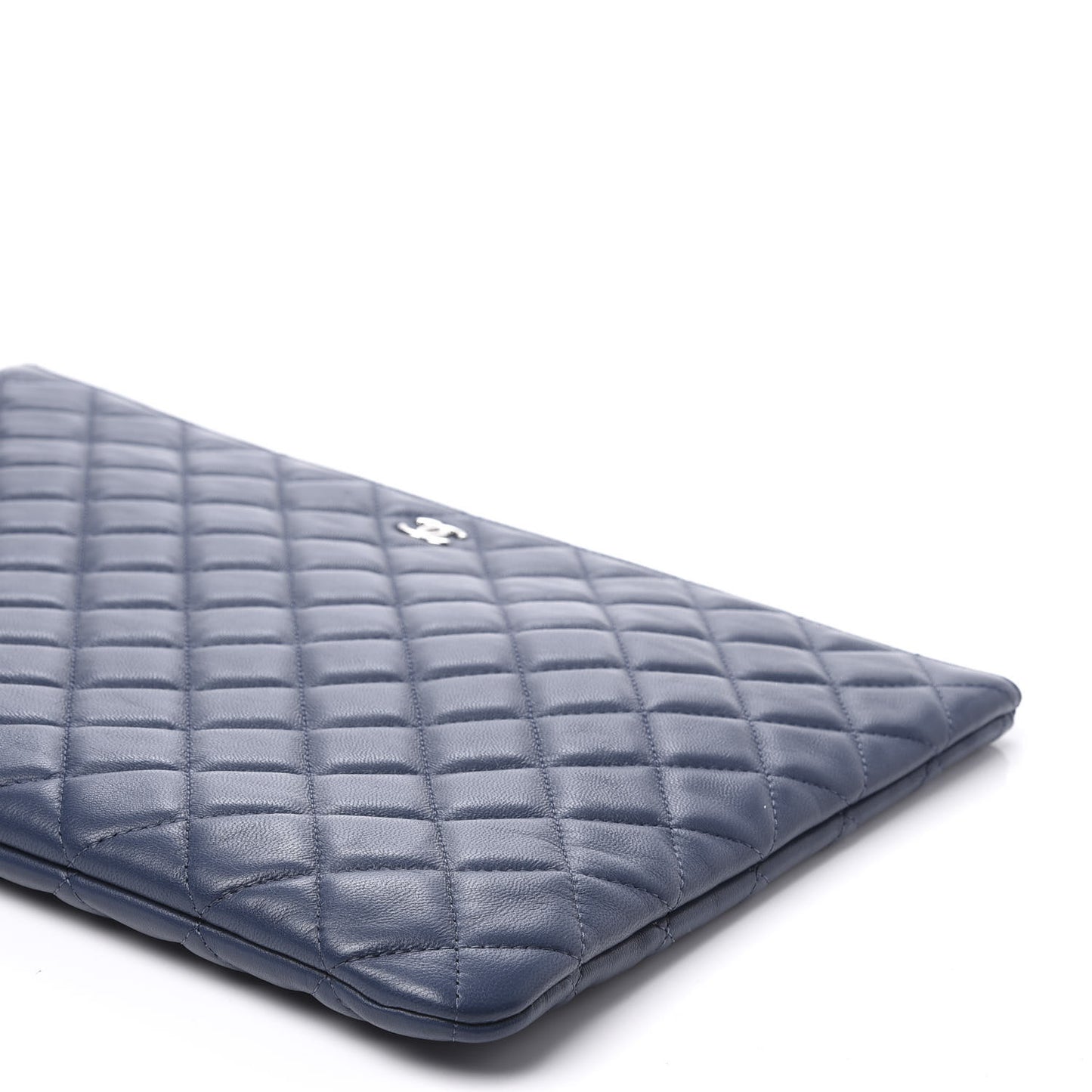 Lambskin Quilted Large Cosmetic Case Navy