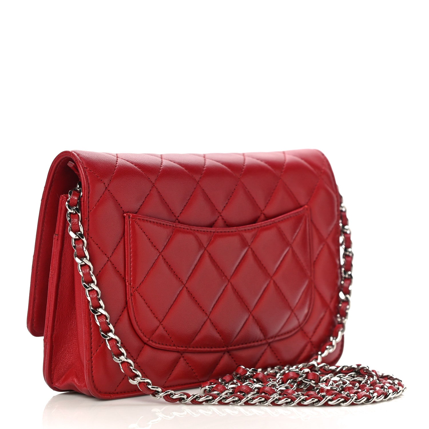 Chanel Lambskin Quilted Wallet On Chain WOC Red 3 of 14