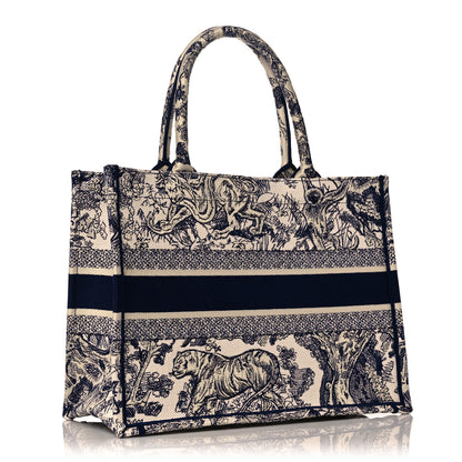 Christian Dior Canvas Embroidered Medium Dioriviera Toile De Jouy Book Tote Blue 3 of 10