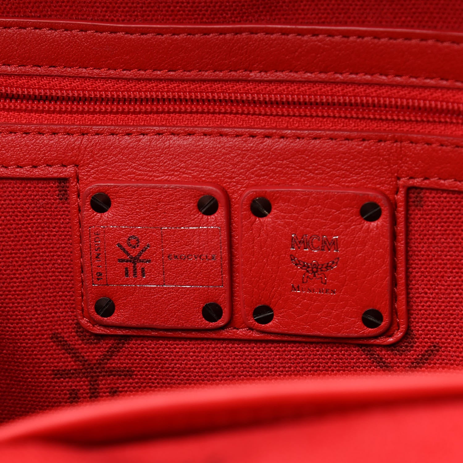 MCM Calfskin Studded Small Logo Backpack Red 6 of 14