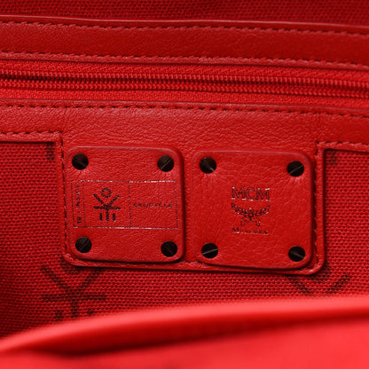 MCM Calfskin Studded Small Logo Backpack Red 6 of 14