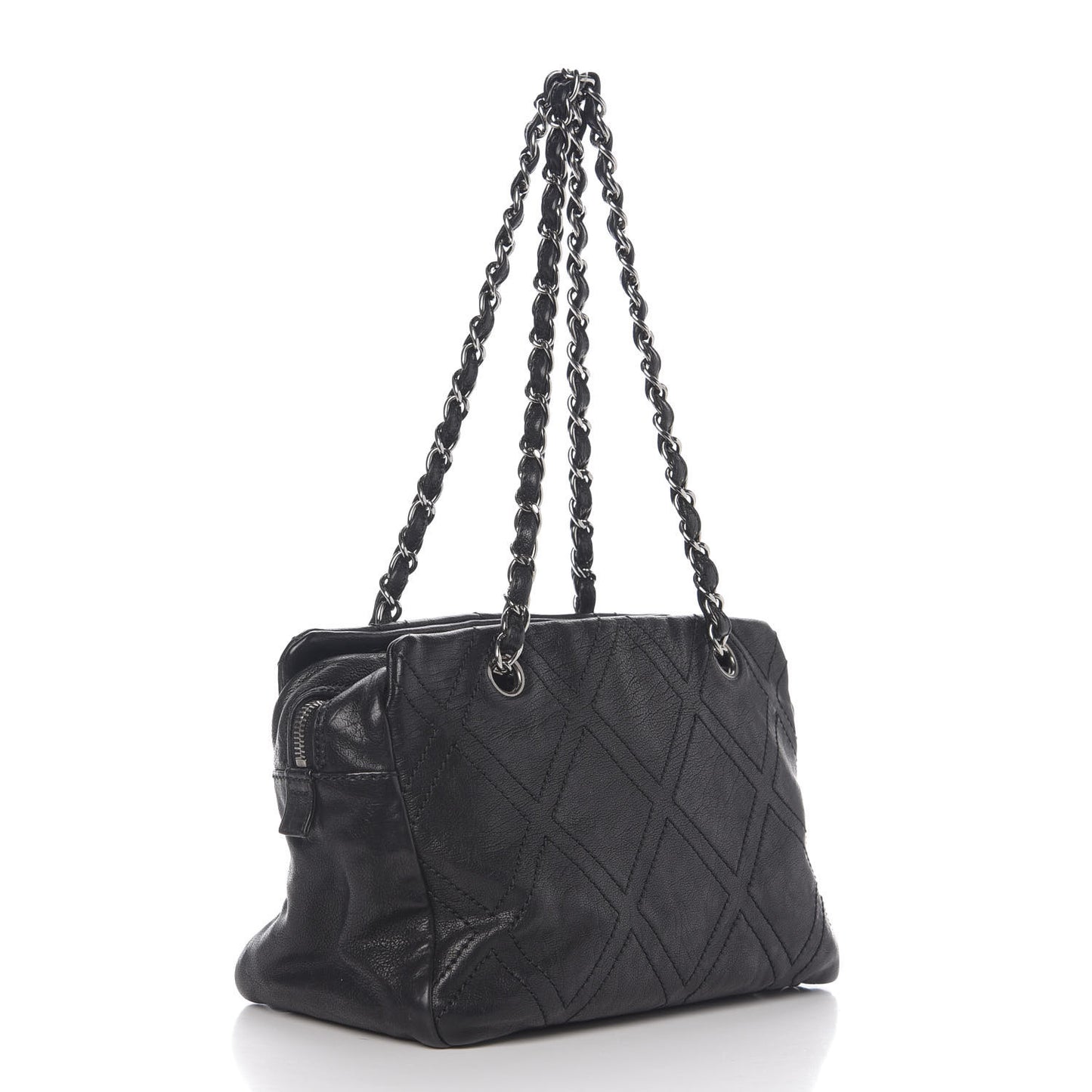 Calfskin Small Diamond Stitch Tote Black