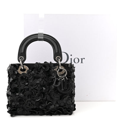 Christian Dior Lambskin Satin Sequin Floral Mini Lady Dior Black 3 of 13