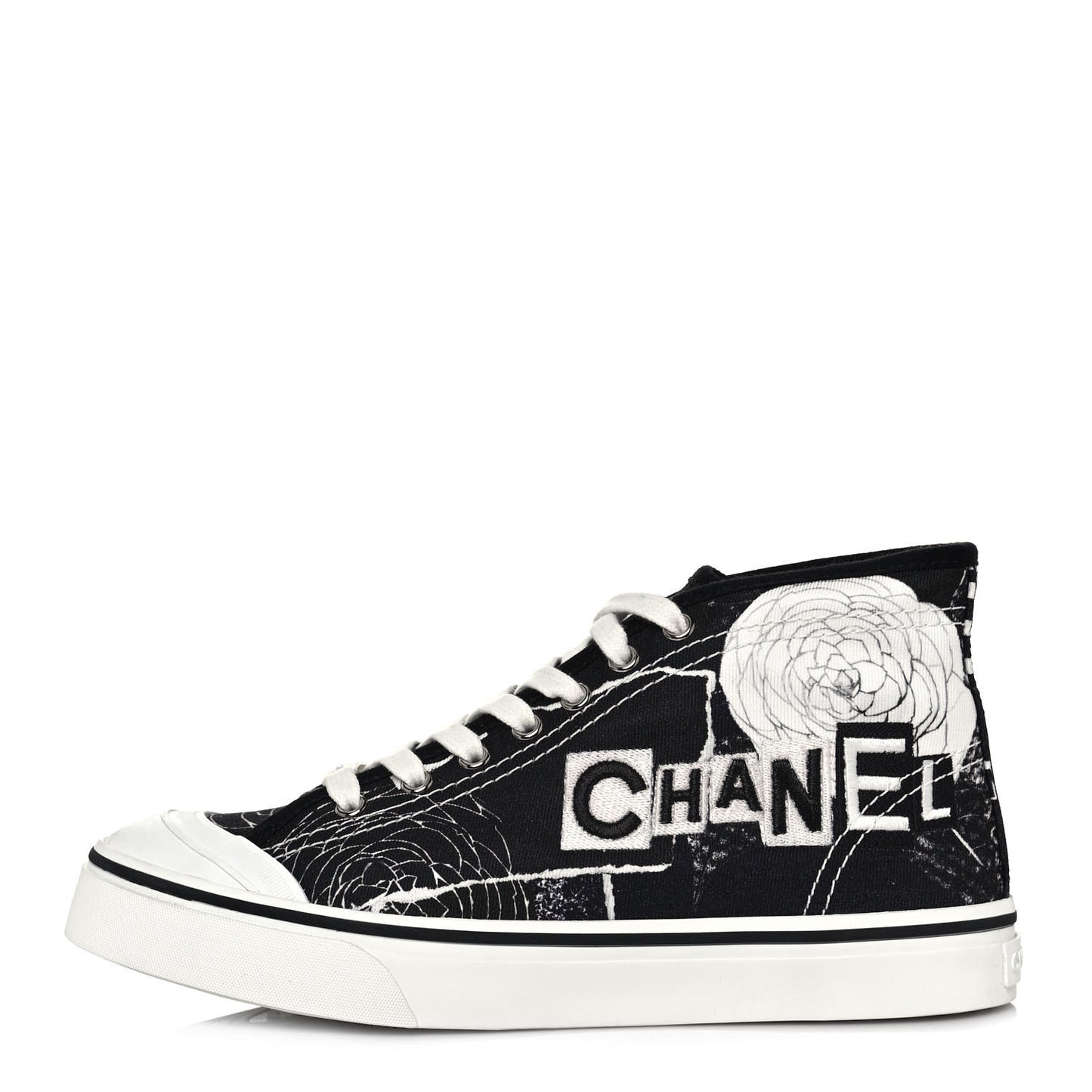 Printed Fabric High Top Logo Sneakers 39 White Black