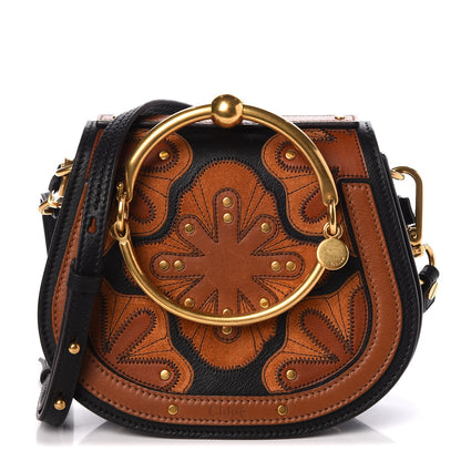 Chloe Calfskin Suede Floral Patchwork Small Nile Bracelet Bag Black 1 of 8