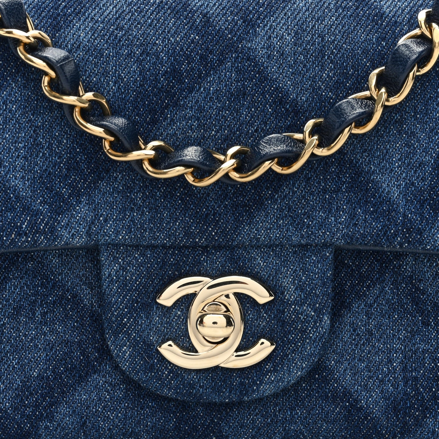 Printed Denim Quilted Mini Rectangular Flap Dark Blue