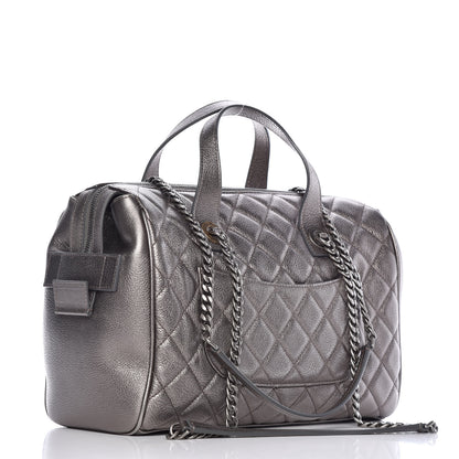 Chanel Metallic Grained Calfskin Quilted Large Casual Pocket Bowling Bag Silver 3 of 9