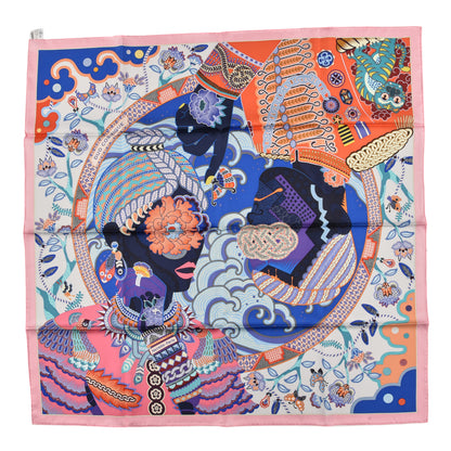Hermes Silk Twill Duo Cosmique Scarf 90 Rose Pale Bleu Orange 1 of 3