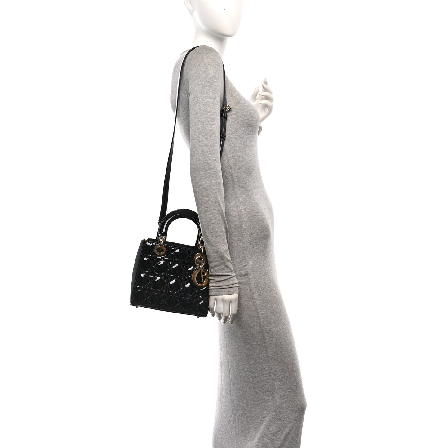Patent Cannage Small Lady Dior Black