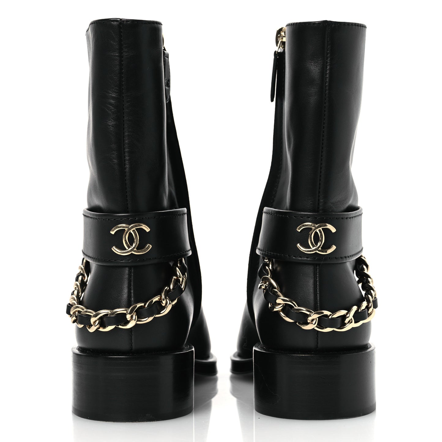 Calfskin Chain Short Boots 37.5 Black