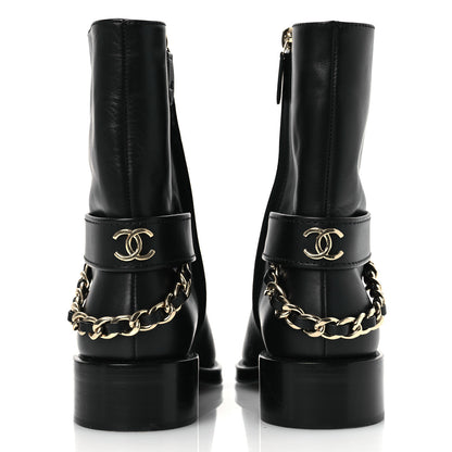 Chanel Calfskin Chain Short Boots 37.5 Black 6 of 13