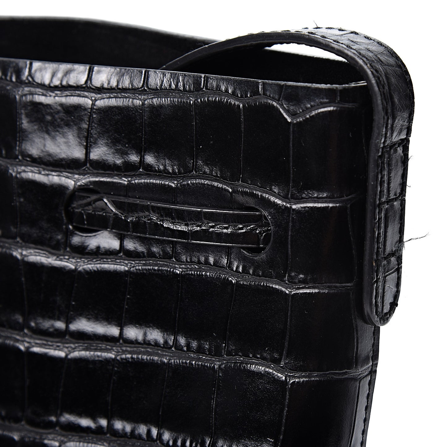 Crocodile Embossed Mini Bucket Bag Black