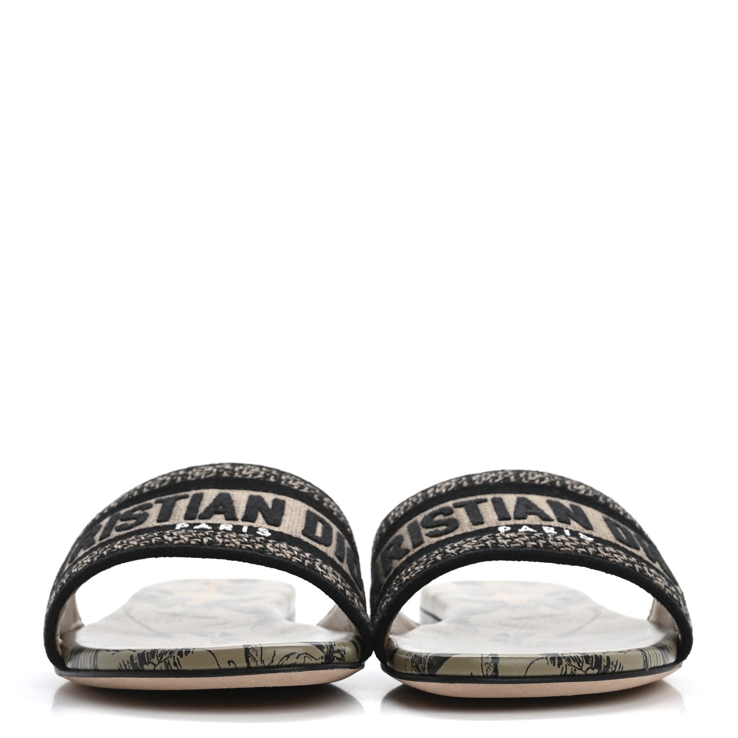 Christian Dior Canvas Embroidered Libellule Camouflage Dway Flat Slide Sandals 36 Natural Black 3 of 10