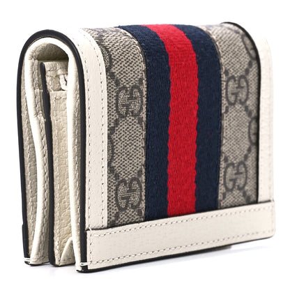 Gucci GG Supreme Monogram Textured Dollar Calfskin Web Ophidia Card Case Beige Ebony Mystic White 3 of 14