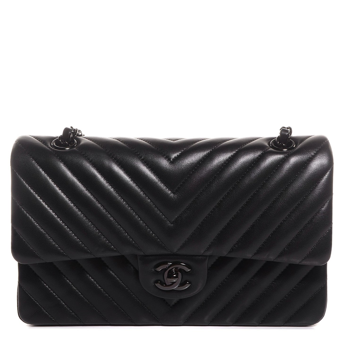 Lambskin Chevron Medium Double Flap So Black
