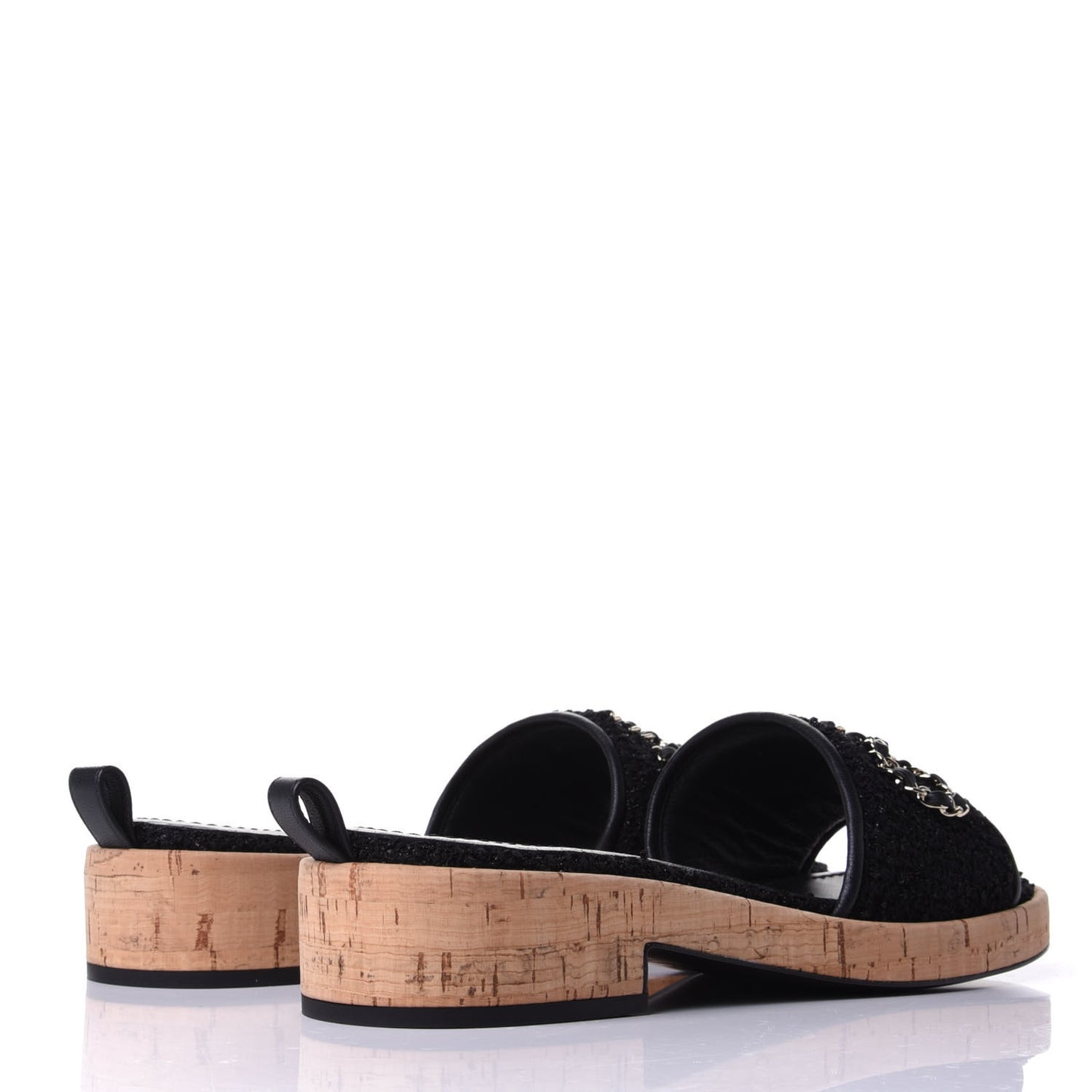 Tweed Cork CC Chain Mule Sandal 39 Black