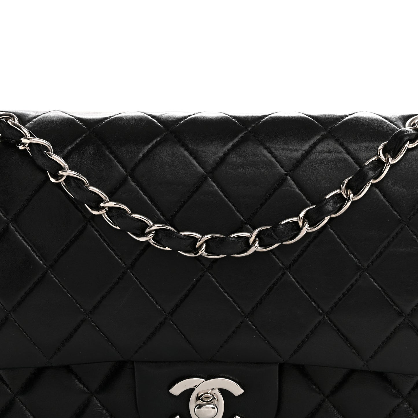 Lambskin Quilted Medium Double Flap Black