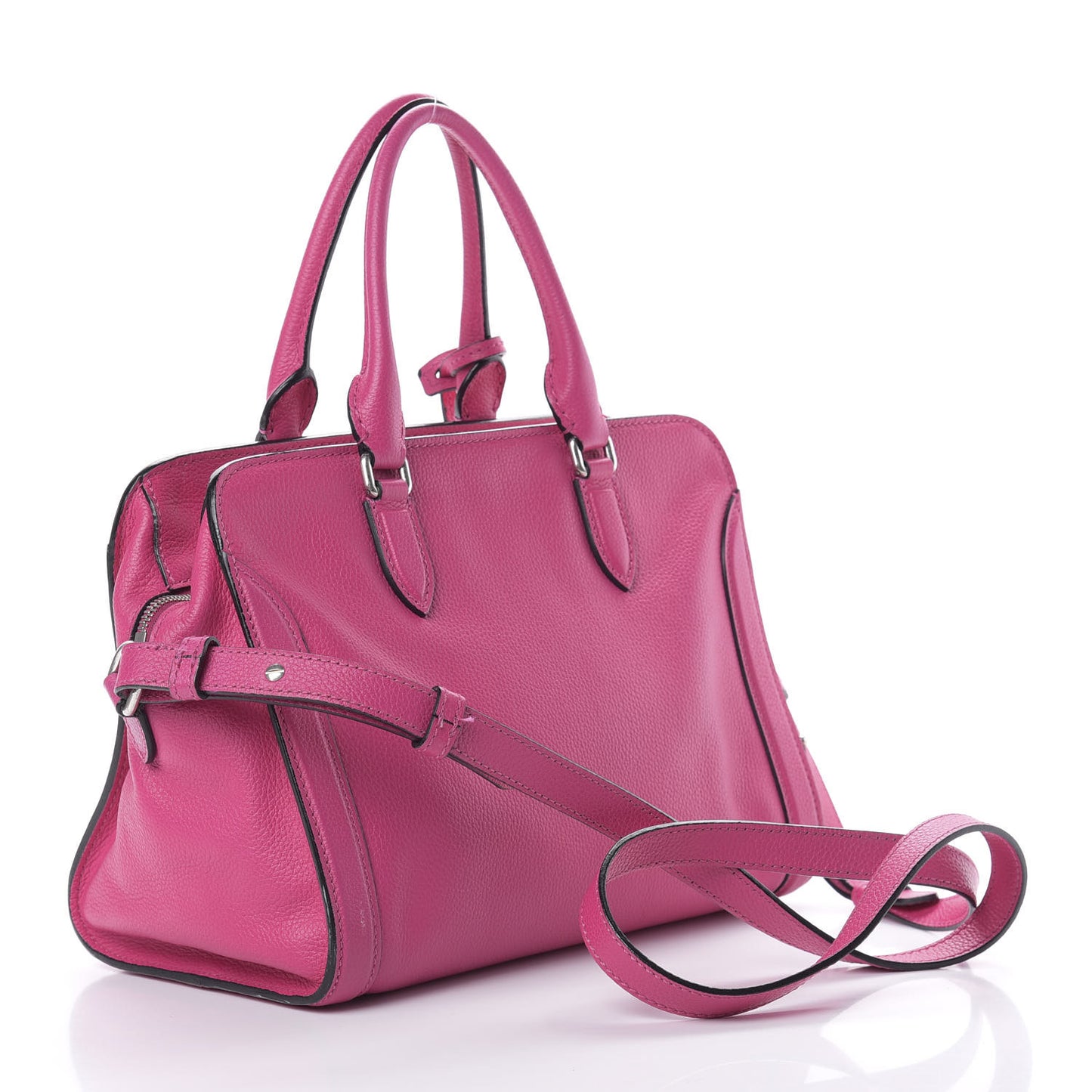 Pebbled Calfskin Small Skull Padlock Zip Around Tote Bouganville